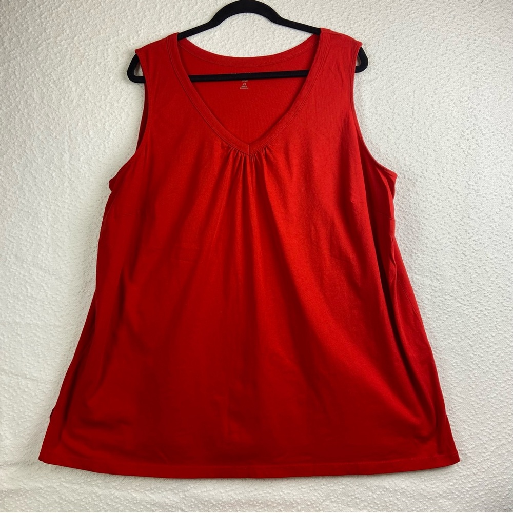 Woman Within Red Sleeveless Relaxed Tank Top. 100% Cotton